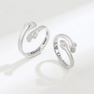 A26. New Hug Rings Sterling Silver Adjustable Couples Ring Set